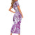 Aotearoa Maori Wahine Family Matching Short Sleeve Bodycon Dress and Hawaiian Shirt Fantail Bird Purple Gold Marble