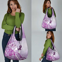 Aotearoa Maori Wahine Grocery Bag Fantail Bird Purple Gold Marble