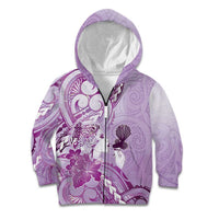 Aotearoa Maori Wahine Kid Hoodie Fantail Bird Purple Gold Marble