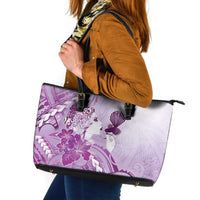 Aotearoa Maori Wahine Leather Tote Bag Fantail Bird Purple Gold Marble