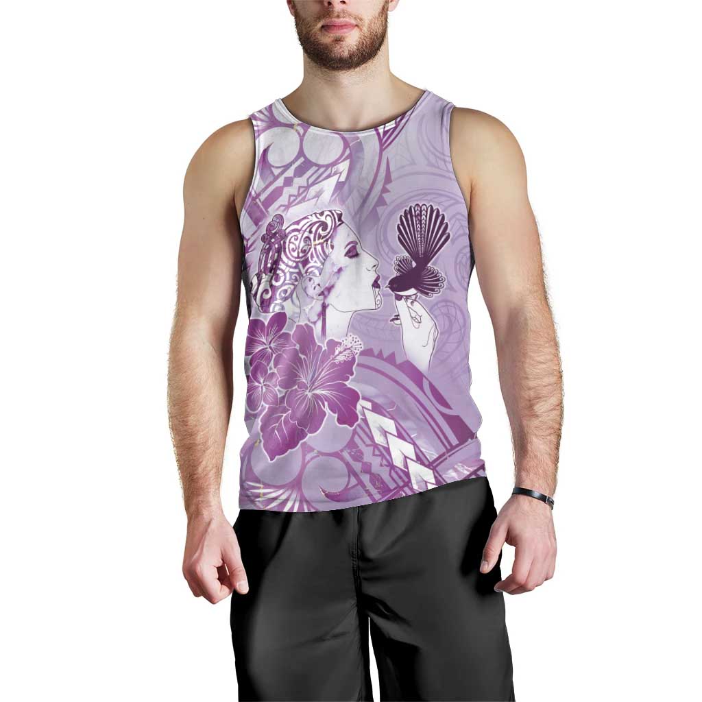 Aotearoa Maori Wahine Men Tank Top Fantail Bird Purple Gold Marble