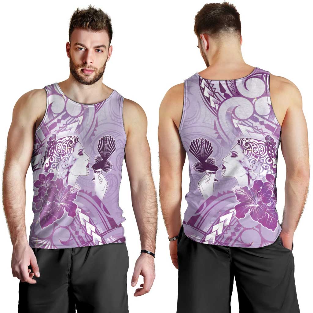 Aotearoa Maori Wahine Men Tank Top Fantail Bird Purple Gold Marble