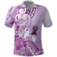 Aotearoa Maori Wahine Polo Shirt Fantail Bird Purple Gold Marble