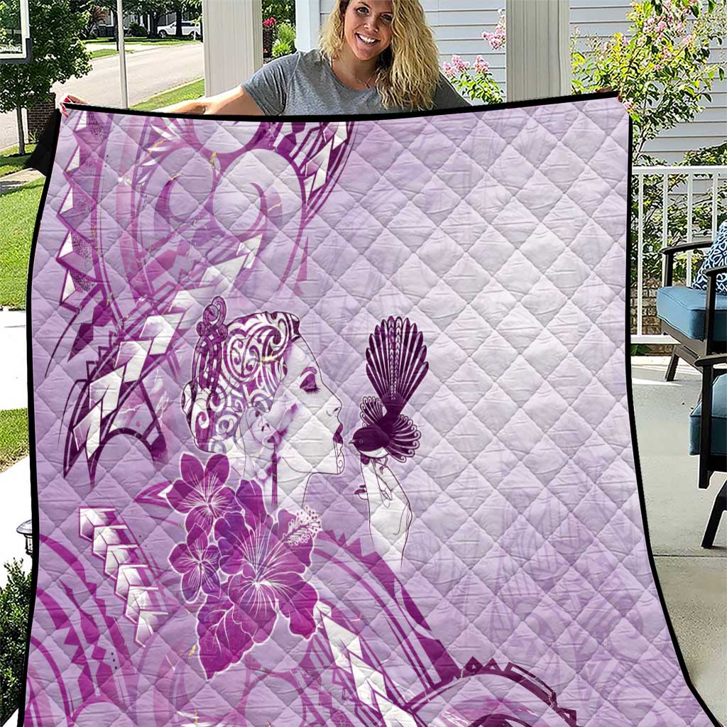 Aotearoa Maori Wahine Quilt Fantail Bird Purple Gold Marble LT05 Purple - Polynesian Pride