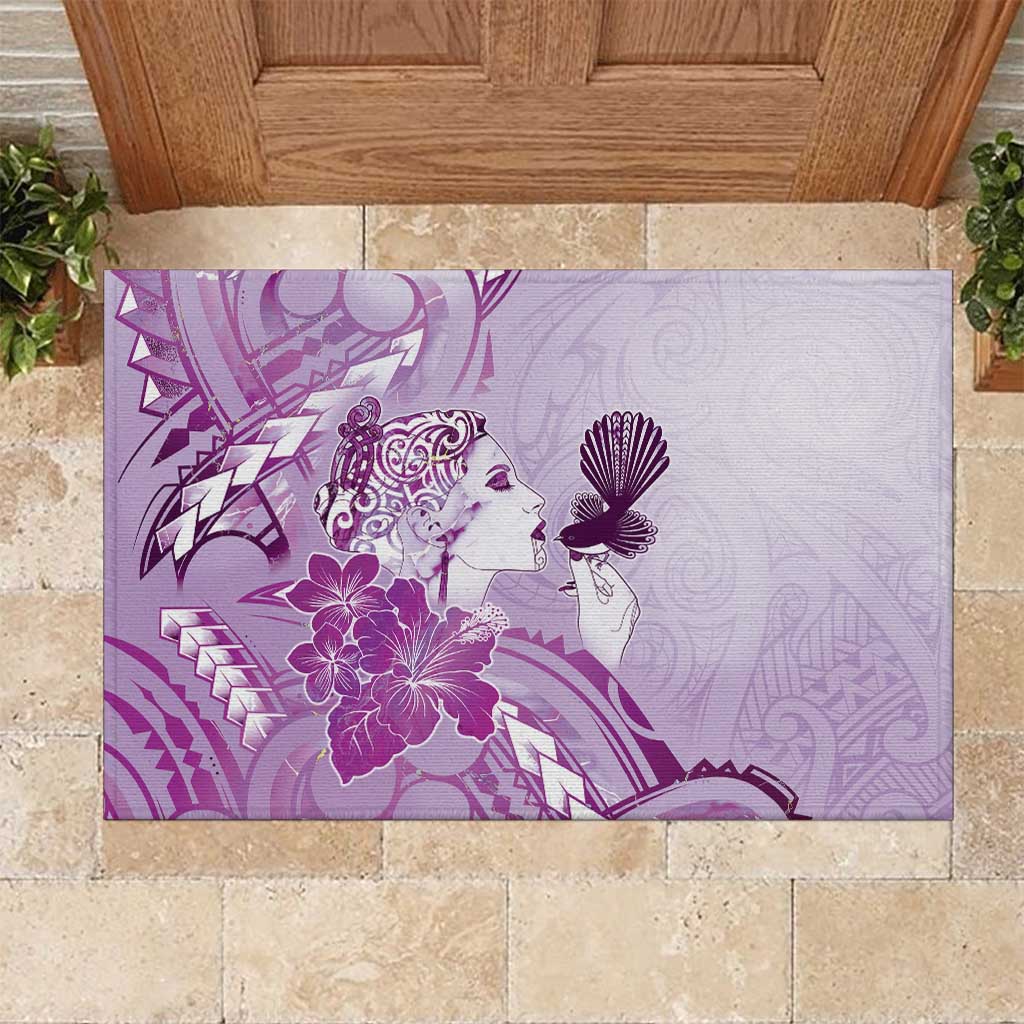 Aotearoa Maori Wahine Rubber Doormat Fantail Bird Purple Gold Marble LT05 Purple - Polynesian Pride