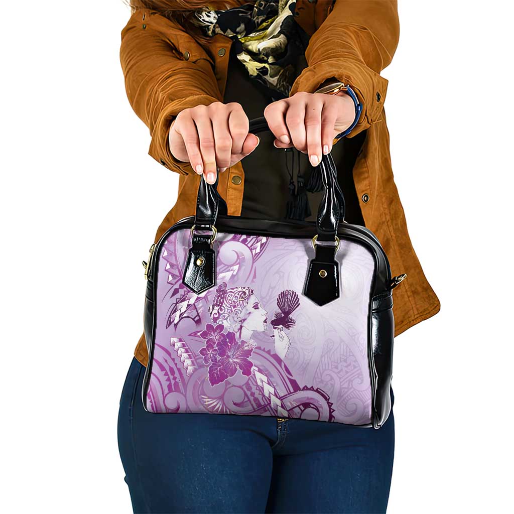 Aotearoa Maori Wahine Shoulder Handbag Fantail Bird Purple Gold Marble LT05 One Size Purple - Polynesian Pride