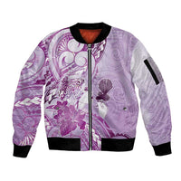 Aotearoa Maori Wahine Sleeve Zip Bomber Jacket Fantail Bird Purple Gold Marble LT05 Unisex Purple - Polynesian Pride