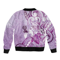 Aotearoa Maori Wahine Sleeve Zip Bomber Jacket Fantail Bird Purple Gold Marble LT05 - Polynesian Pride