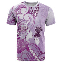 Aotearoa Maori Wahine T Shirt Fantail Bird Purple Gold Marble