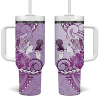 Aotearoa Maori Wahine Tumbler With Handle Fantail Bird Purple Gold Marble