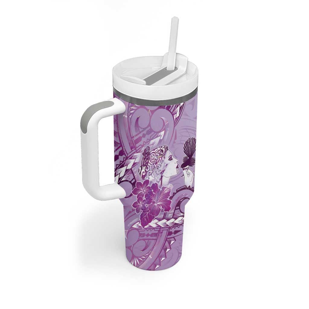 Aotearoa Maori Wahine Tumbler With Handle Fantail Bird Purple Gold Marble