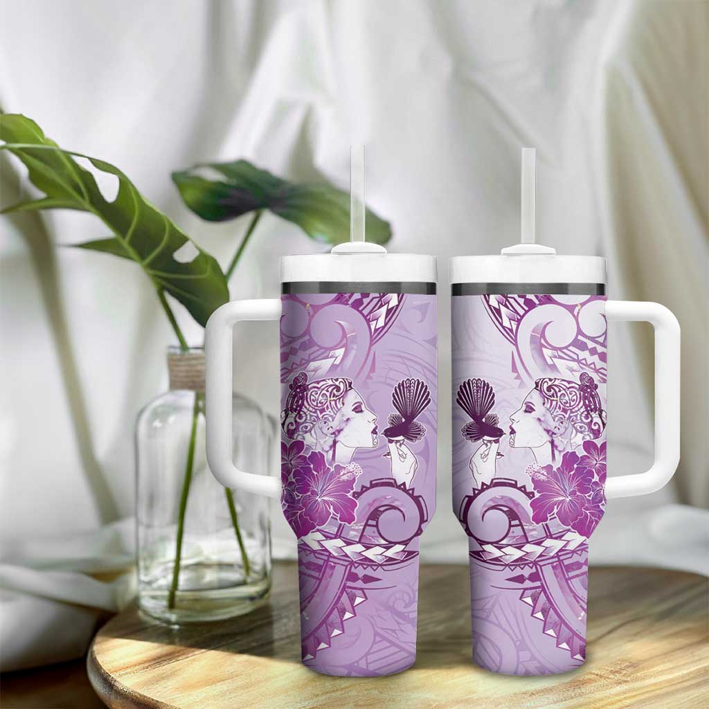 Aotearoa Maori Wahine Tumbler With Handle Fantail Bird Purple Gold Marble