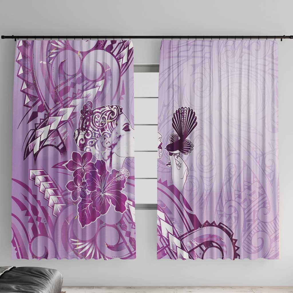 Aotearoa Maori Wahine Window Curtain Fantail Bird Purple Gold Marble