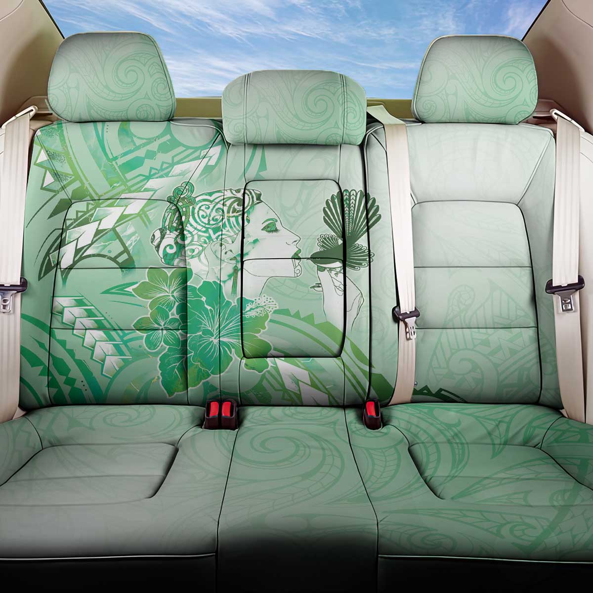 Aotearoa Maori Wahine Back Car Seat Cover Fantail Bird Green Gold Marble