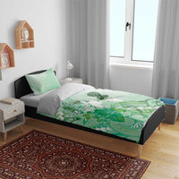 Aotearoa Maori Wahine Bedding Set Fantail Bird Green Gold Marble