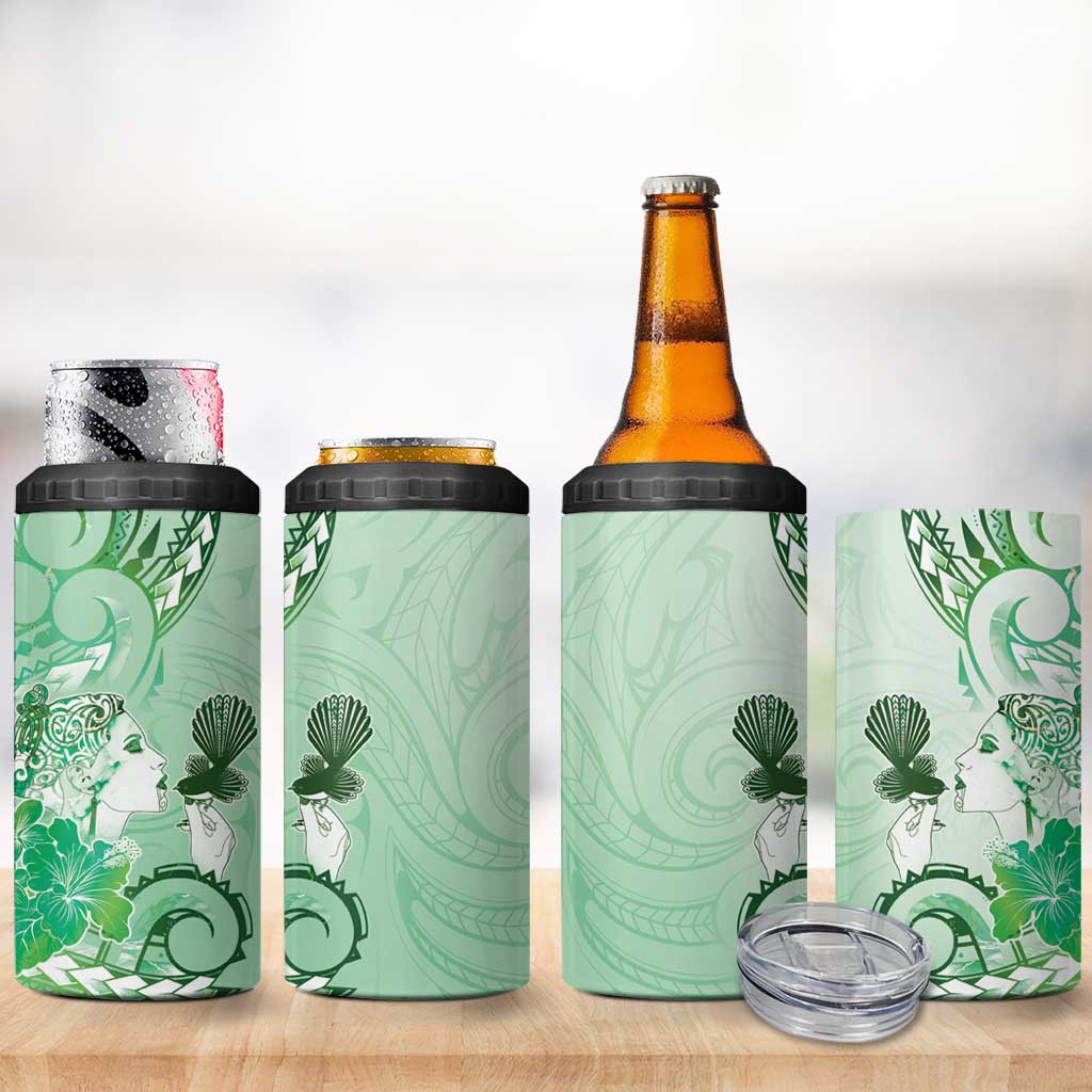 Aotearoa Maori Wahine 4 in 1 Can Cooler Tumbler Fantail Bird Green Gold Marble