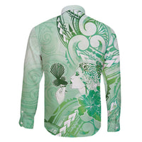 Aotearoa Maori Wahine Family Matching Mermaid Dress and Hawaiian Shirt Fantail Bird Green Gold Marble LT05 - Polynesian Pride