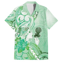 Aotearoa Maori Wahine Family Matching Short Sleeve Bodycon Dress and Hawaiian Shirt Fantail Bird Green Gold Marble LT05 Dad's Shirt - Short Sleeve Green - Polynesian Pride