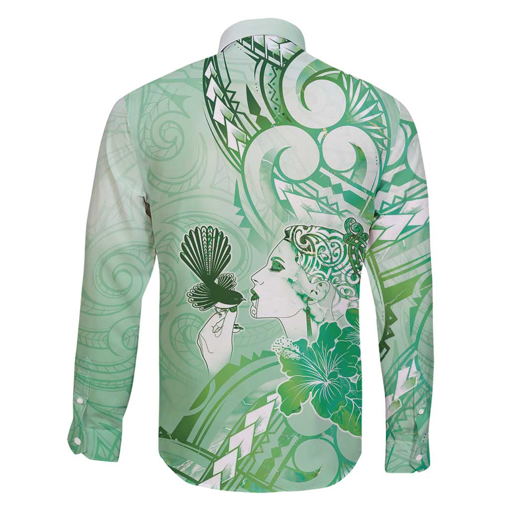 Aotearoa Maori Wahine Family Matching Short Sleeve Bodycon Dress and Hawaiian Shirt Fantail Bird Green Gold Marble LT05 - Polynesian Pride