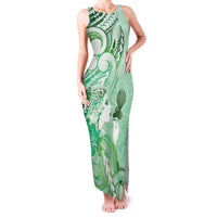 Aotearoa Maori Wahine Family Matching Tank Maxi Dress and Hawaiian Shirt Fantail Bird Green Gold Marble