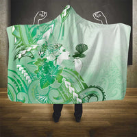 Aotearoa Maori Wahine Hooded Blanket Fantail Bird Green Gold Marble