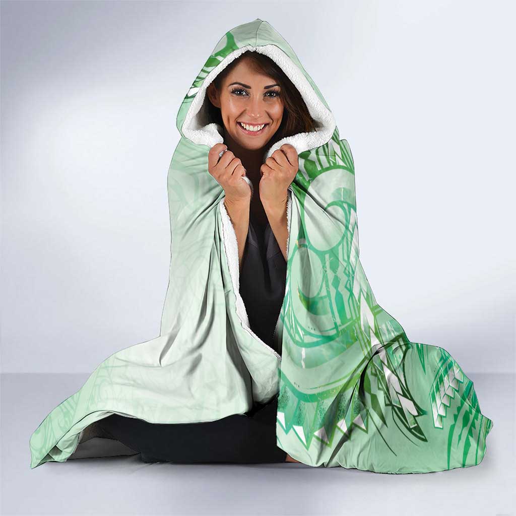 Aotearoa Maori Wahine Hooded Blanket Fantail Bird Green Gold Marble