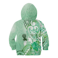 Aotearoa Maori Wahine Kid Hoodie Fantail Bird Green Gold Marble