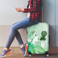 Aotearoa Maori Wahine Luggage Cover Fantail Bird Green Gold Marble