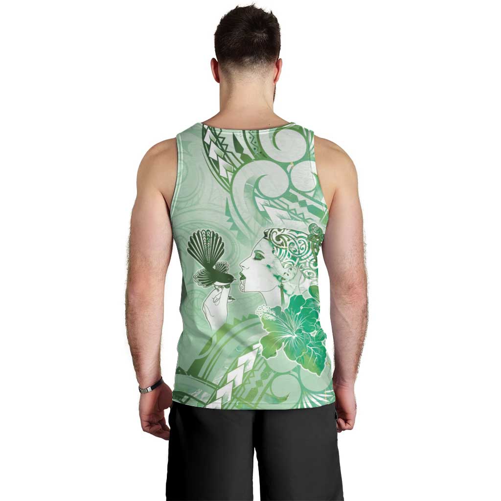 Aotearoa Maori Wahine Men Tank Top Fantail Bird Green Gold Marble