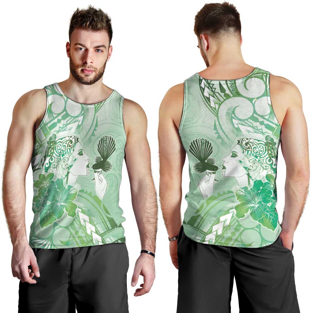 Aotearoa Maori Wahine Men Tank Top Fantail Bird Green Gold Marble