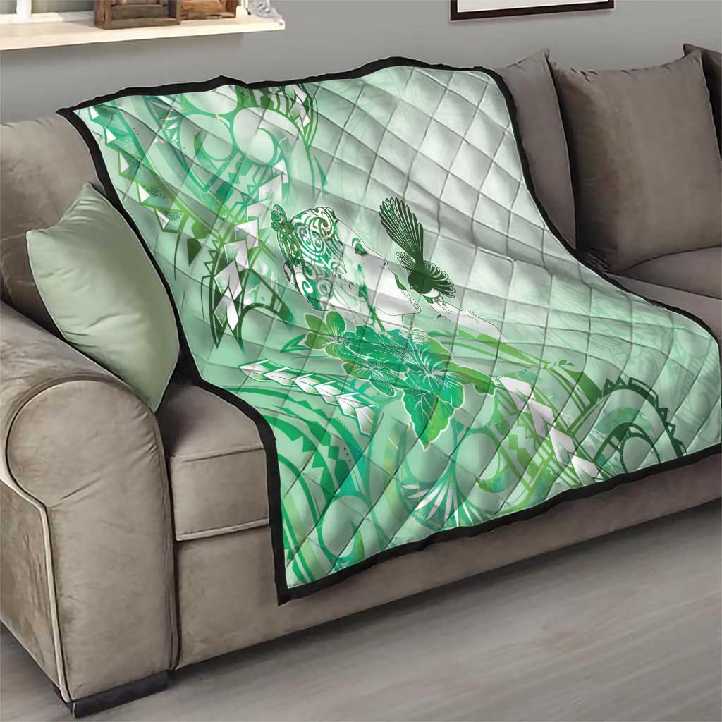 Aotearoa Maori Wahine Quilt Fantail Bird Green Gold Marble LT05 - Polynesian Pride