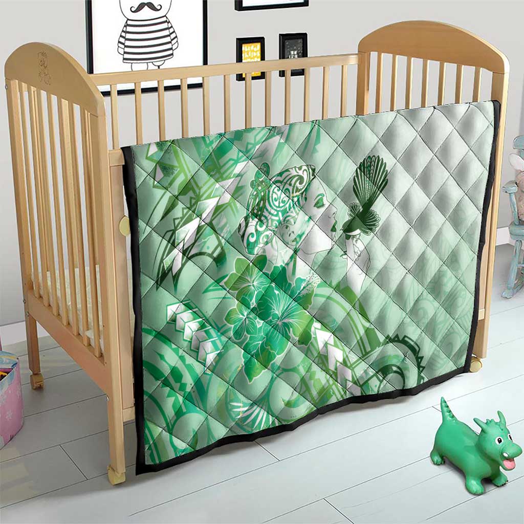 Aotearoa Maori Wahine Quilt Fantail Bird Green Gold Marble LT05 - Polynesian Pride