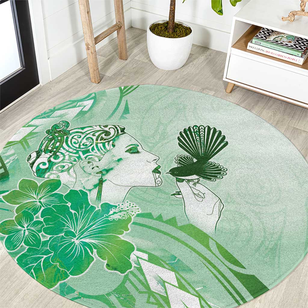Aotearoa Maori Wahine Round Carpet Fantail Bird Green Gold Marble LT05 Green - Polynesian Pride