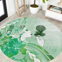 Aotearoa Maori Wahine Round Carpet Fantail Bird Green Gold Marble LT05 Green - Polynesian Pride