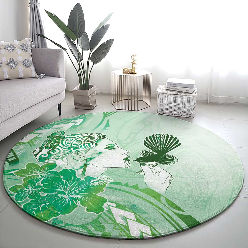 Aotearoa Maori Wahine Round Carpet Fantail Bird Green Gold Marble LT05 - Polynesian Pride