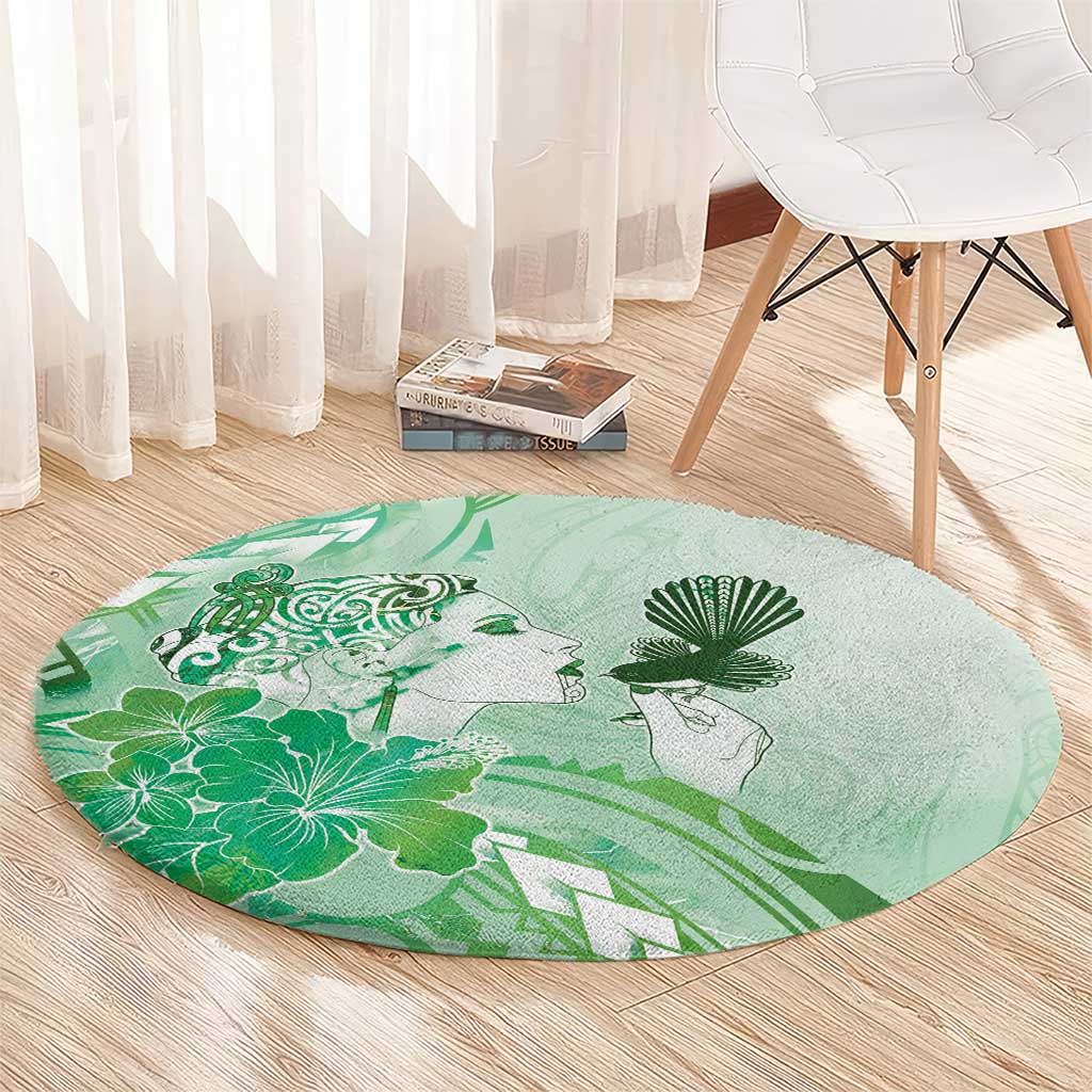 Aotearoa Maori Wahine Round Carpet Fantail Bird Green Gold Marble LT05 - Polynesian Pride