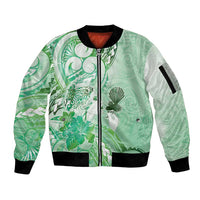 Aotearoa Maori Wahine Sleeve Zip Bomber Jacket Fantail Bird Green Gold Marble LT05 Unisex Green - Polynesian Pride