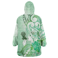 Aotearoa Maori Wahine Wearable Blanket Hoodie Fantail Bird Green Gold Marble