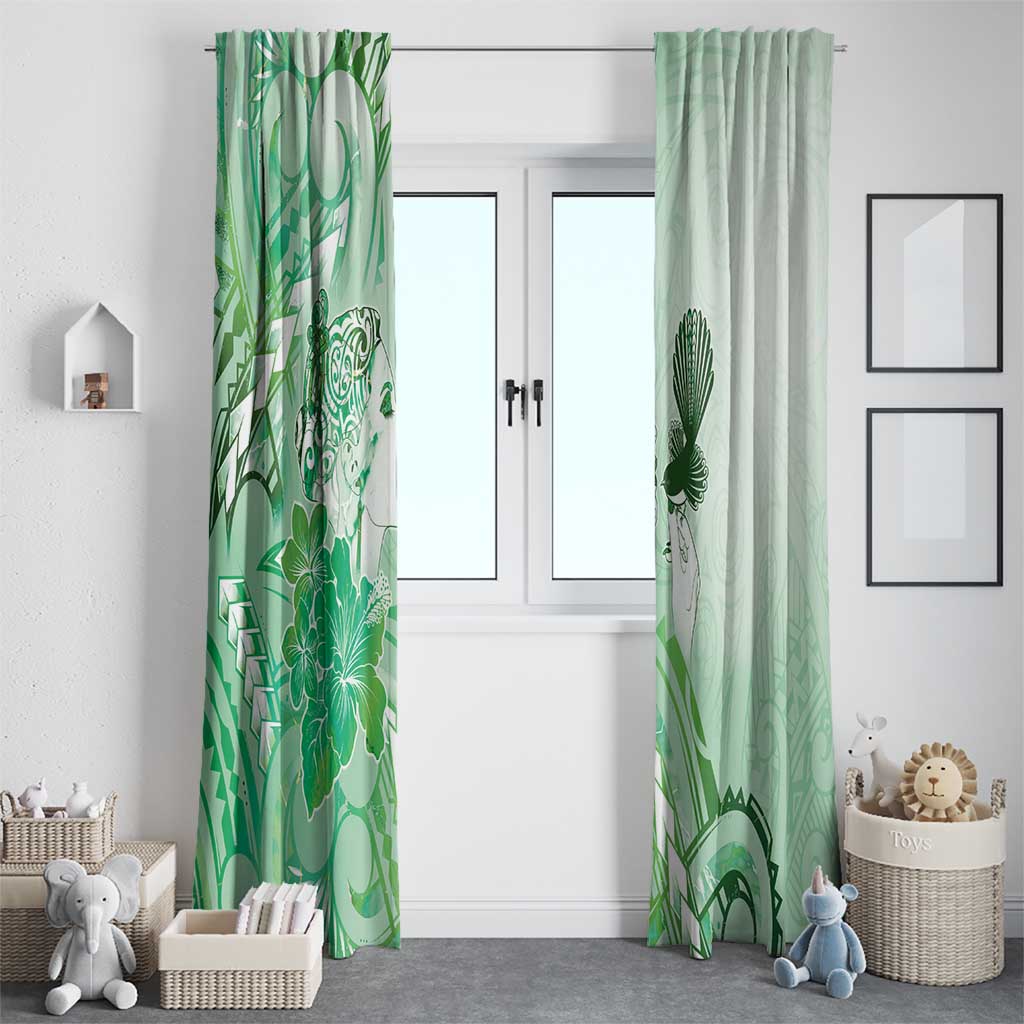 Aotearoa Maori Wahine Window Curtain Fantail Bird Green Gold Marble