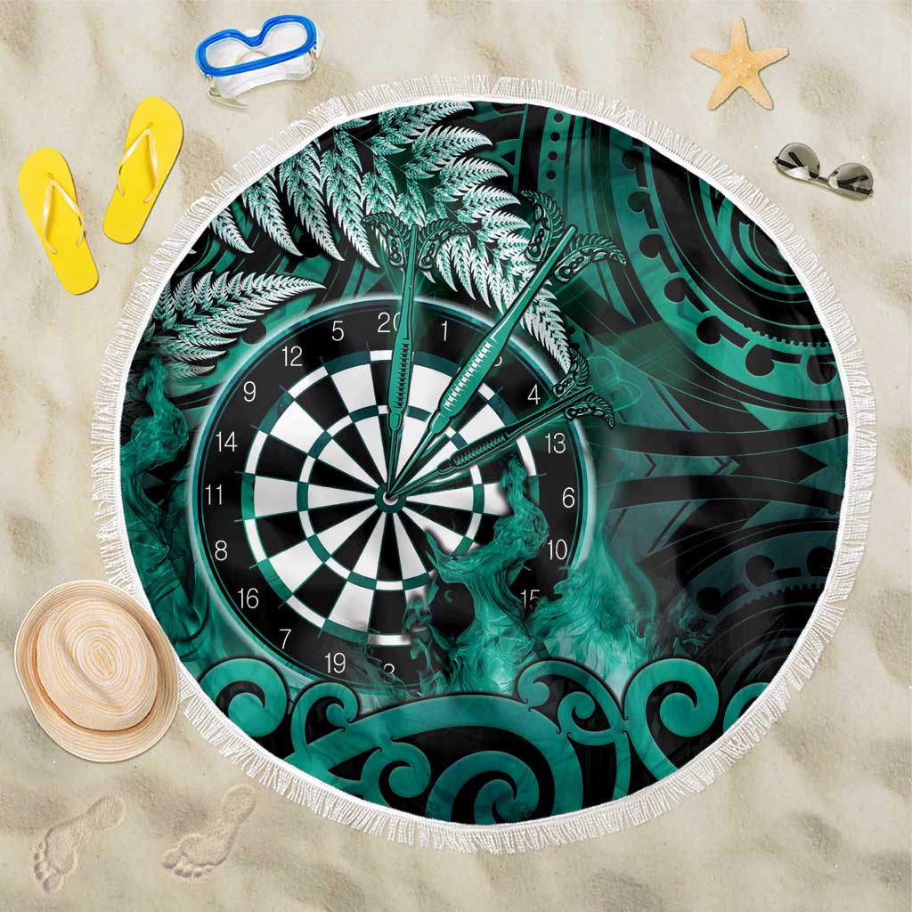 New Zealand Darts Beach Blanket Maori Koru Dartboard Turquoise Flame