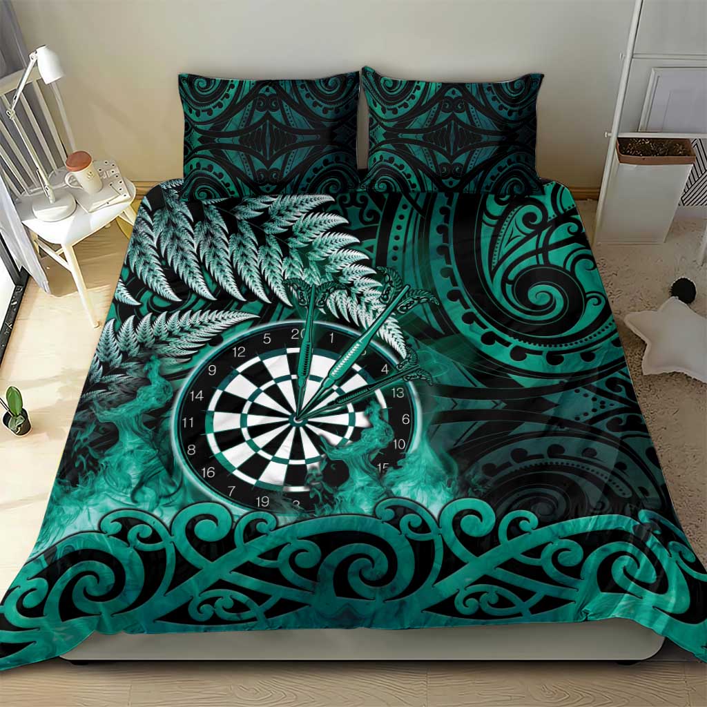 New Zealand Darts Bedding Set Maori Koru Dartboard Turquoise Flame