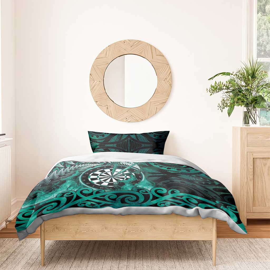 New Zealand Darts Bedding Set Maori Koru Dartboard Turquoise Flame