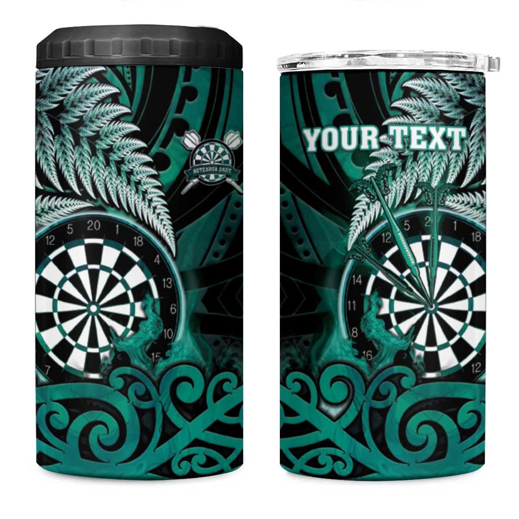 Personalised New Zealand Darts 4 in 1 Can Cooler Tumbler Maori Koru Dartboard Turquoise Flame