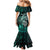 Personalised New Zealand Darts Family Matching Mermaid Dress and Hawaiian Shirt Maori Koru Dartboard Turquoise Flame