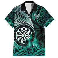 Personalised New Zealand Darts Family Matching Puletasi and Hawaiian Shirt Maori Koru Dartboard Turquoise Flame
