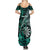 Personalised New Zealand Darts Family Matching Summer Maxi Dress and Hawaiian Shirt Maori Koru Dartboard Turquoise Flame