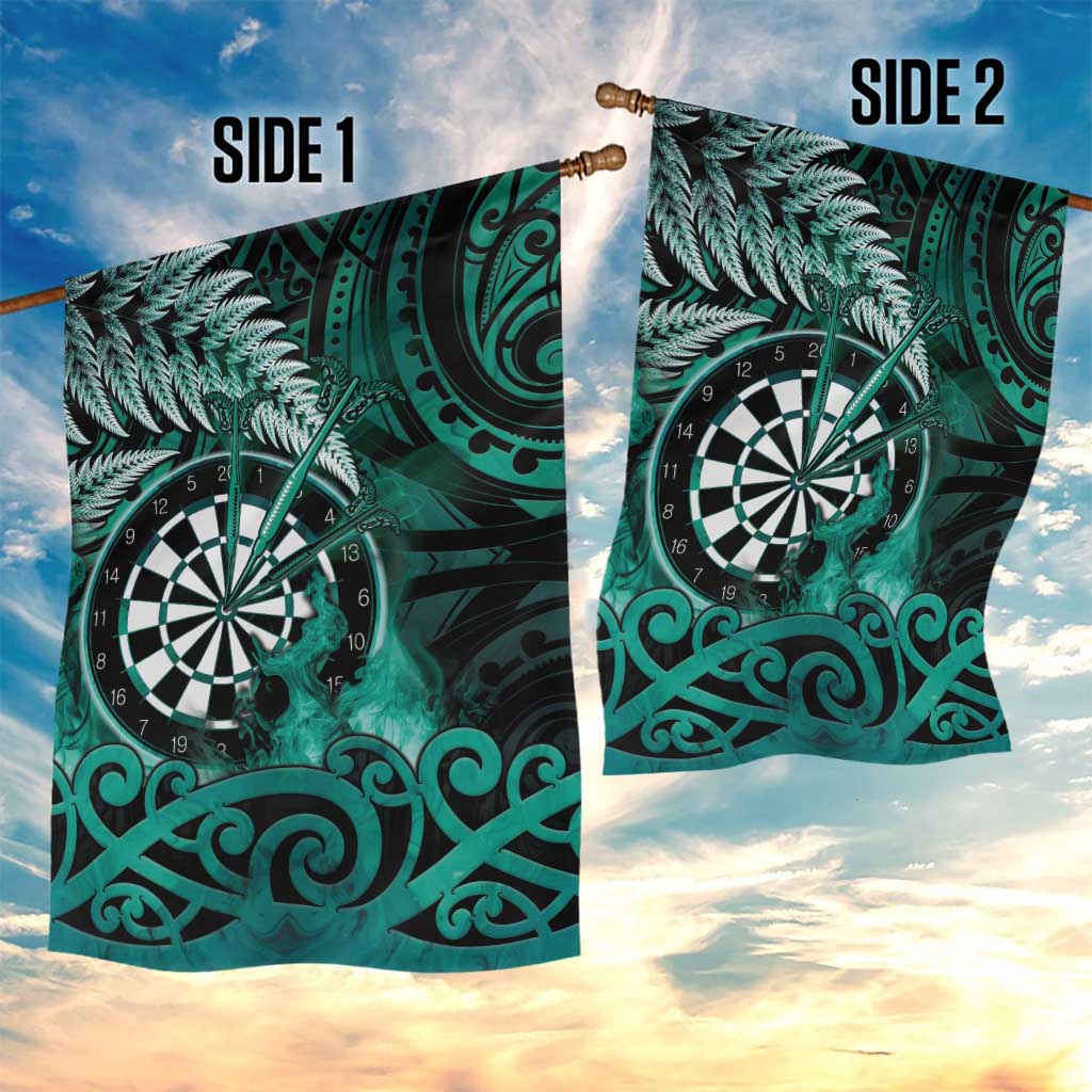 New Zealand Darts Garden Flag Maori Koru Dartboard Turquoise Flame LT05 - Polynesian Pride
