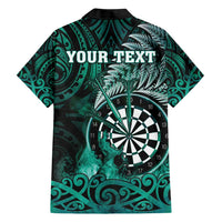 Personalised New Zealand Darts Hawaiian Shirt Maori Koru Dartboard Turquoise Flame