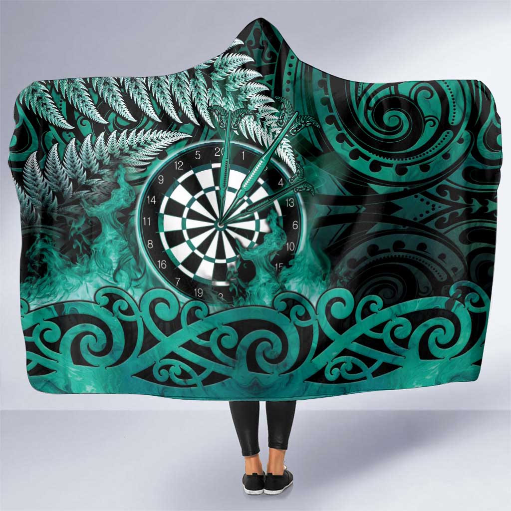 New Zealand Darts Hooded Blanket Maori Koru Dartboard Turquoise Flame LT05 One Size Turquoise - Polynesian Pride
