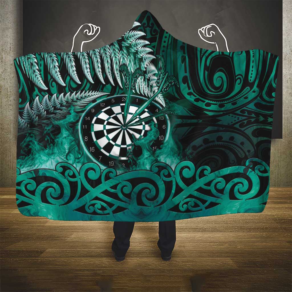 New Zealand Darts Hooded Blanket Maori Koru Dartboard Turquoise Flame LT05 - Polynesian Pride